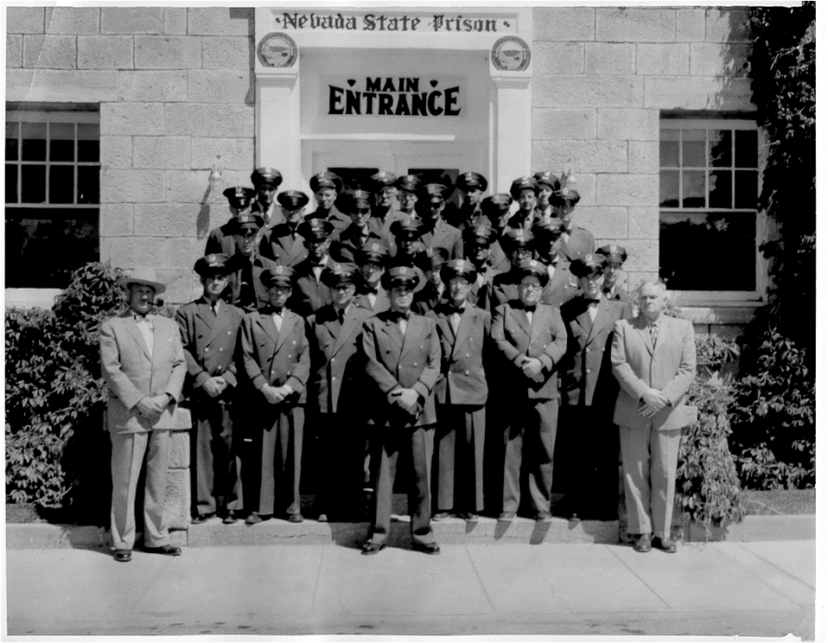 Nevada State Prison, and officers at the entrance to the administrative headquarters